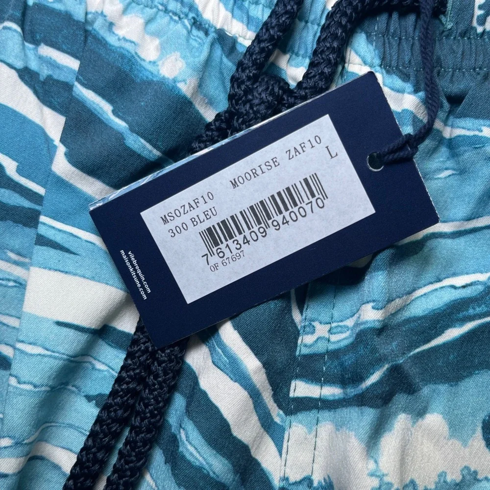 Maison Kitsune Vilebrequin Swim Trunks Mens L Blue NWT Moorise Wave Print Shorts